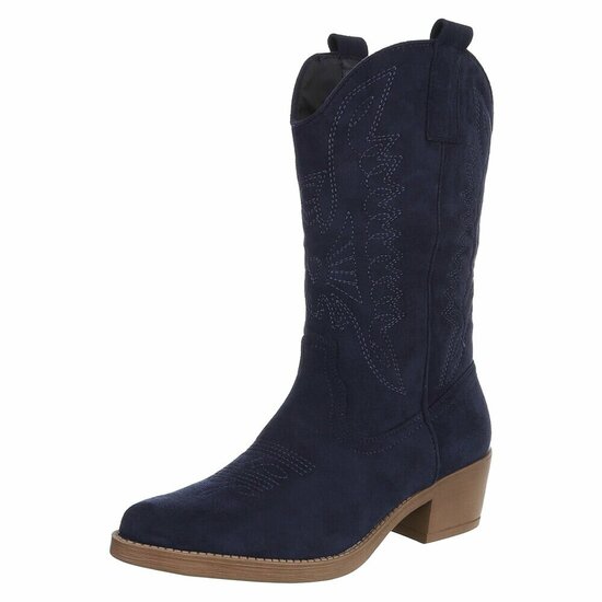 Half hoge donker blauwe suede western-biker laars Chilou