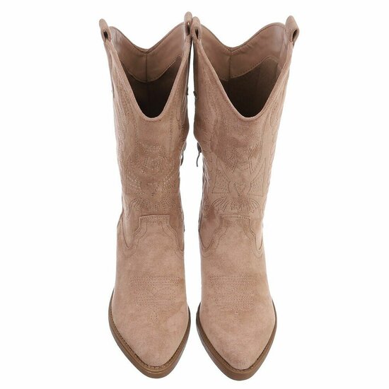 Half hoge nude suede western-biker laars Chilou