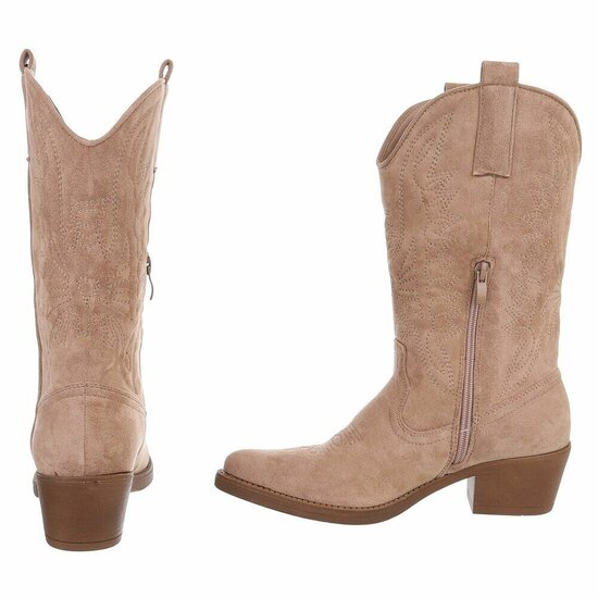 Half hoge nude suede western-biker laars Chilou