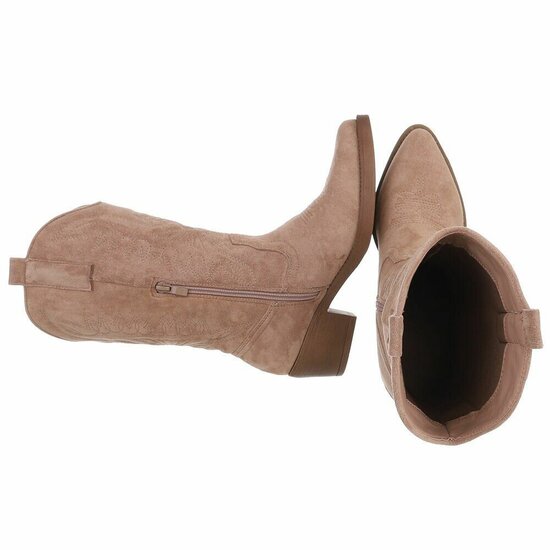 Half hoge nude suede western-biker laars Chilou