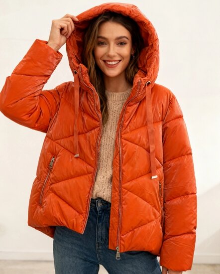 Trendy oranje korte down jacket