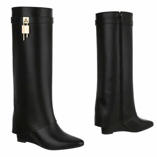 Hoge zwarte wedge laars met omslag Chalissa