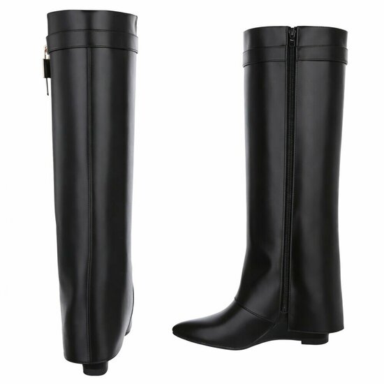 Hoge zwarte wedge laars met omslag Chalissa