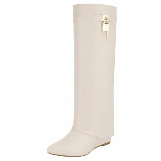 Hoge beige wedge laars met omslag Chalissa
