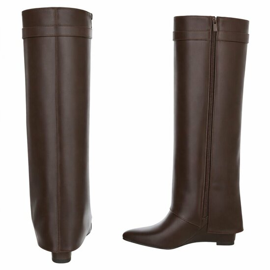 Hoge bruine wedge laars met omslag Chalissa