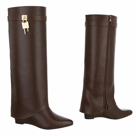 Hoge bruine wedge laars met omslag Chalissa