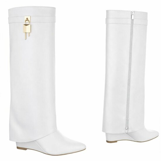 Hoge witte wedge laars met omslag Chalissa