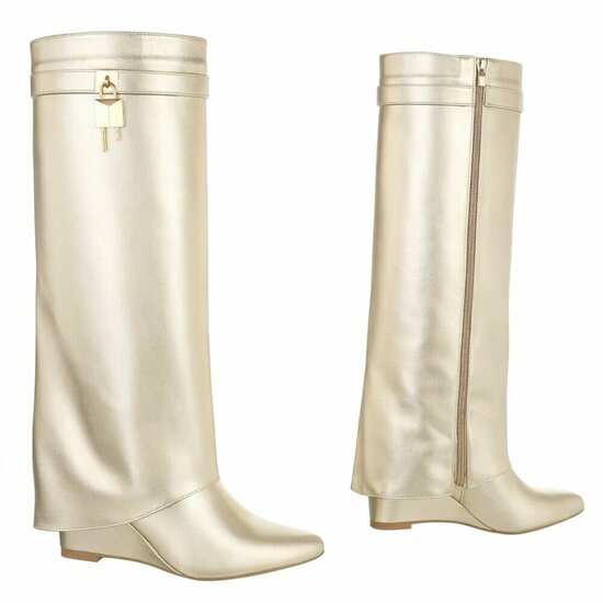 Hoge gouden wedge laars met omslag Chalissa