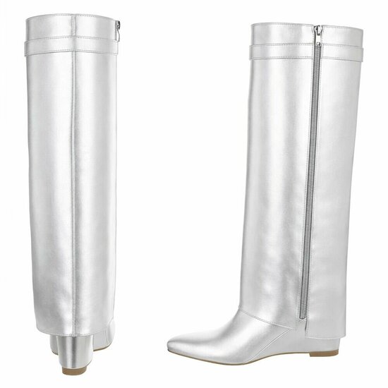 Hoge zilveren wedge laars met omslag Chalissa