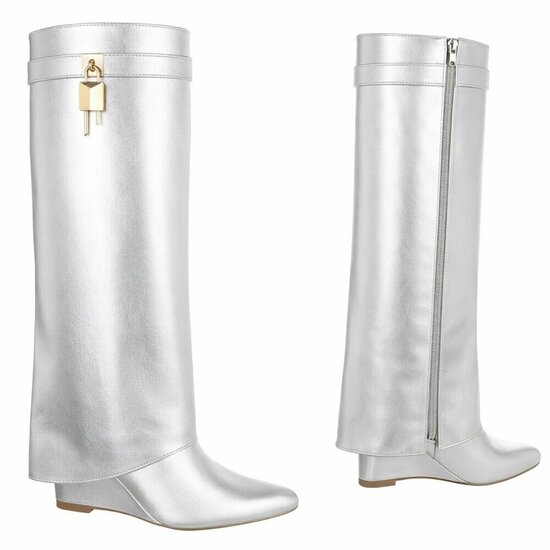 Hoge zilveren wedge laars met omslag Chalissa