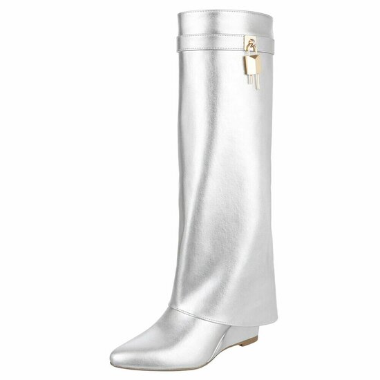 Hoge zilveren wedge laars met omslag Chalissa