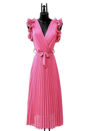 Elegante rose plisse maxi jurk. 