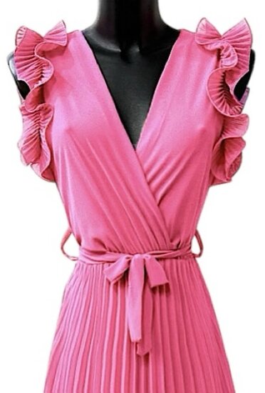 Elegante rose plisse maxi jurk. 