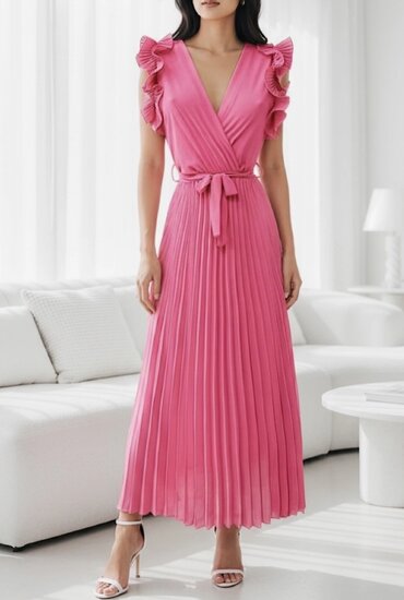 Elegante rose plisse maxi jurk. 