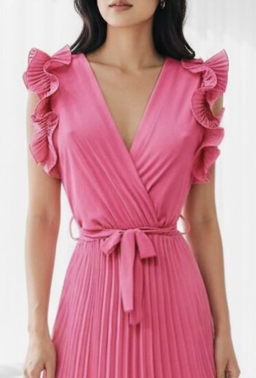Elegante rose plisse maxi jurk. 