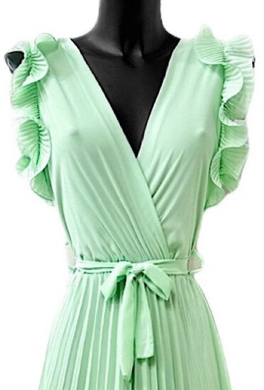 Elegante licht groene plisse maxi jurk.