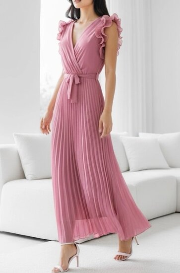 Elegante oud rose plisse maxi jurk.