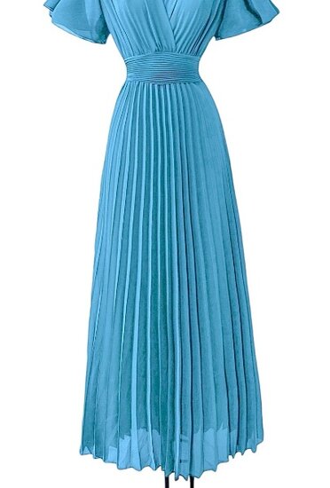 Stijlvolle blauwe maxi plisse jurk 