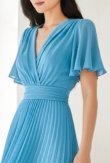 Stijlvolle blauwe maxi plisse jurk 