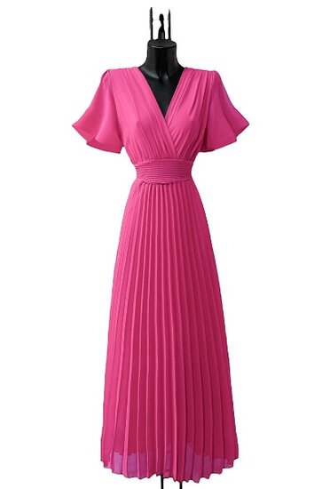 Stijlvolle fuchsia maxi plisse jurk 