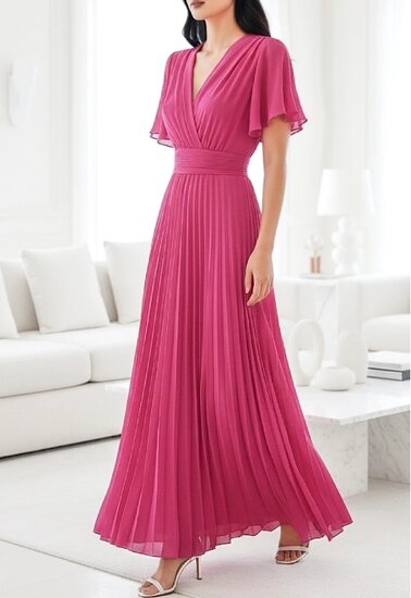 Stijlvolle fuchsia maxi plisse jurk 
