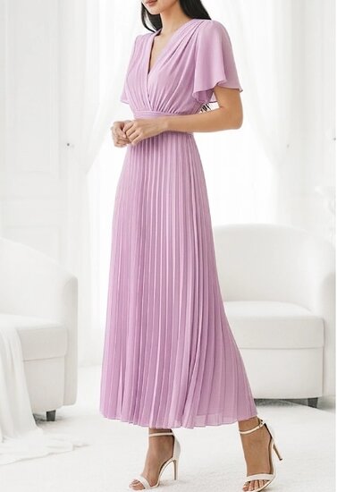 Stijlvolle lila maxi plisse jurk 