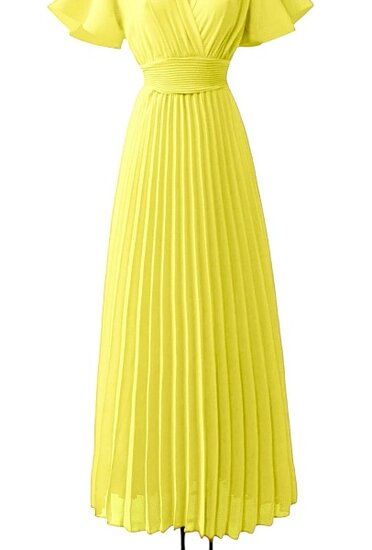 Stijlvolle gele maxi plisse jurk 