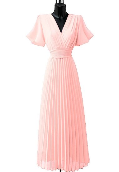 Stijlvolle licht rose maxi plisse jurk 
