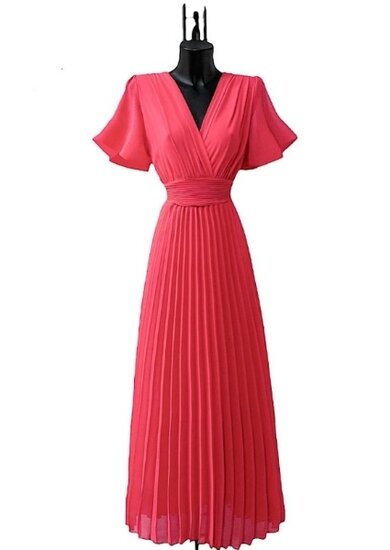 Stijlvolle raspberry rode maxi plisse jurk  TEMPORAY SOLD OUT