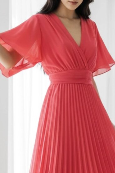 Stijlvolle raspberry rode maxi plisse jurk  TEMPORAY SOLD OUT