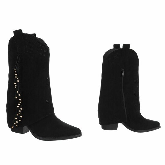 Half hoge zwarte suede western-biker laars Solana