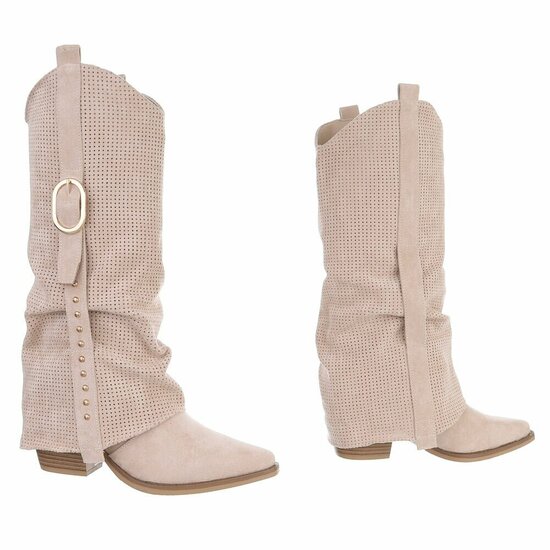 Hoge beige suede western-biker laars Celina