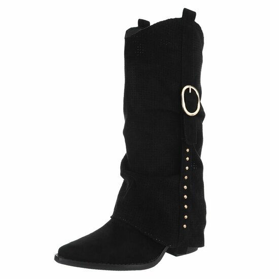Hoge zwarte suede western-biker laars Celina