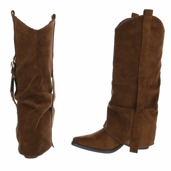 Hoge licht bruine suede western-biker laars Celina