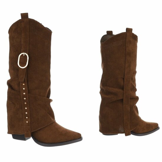 Hoge licht bruine suede western-biker laars Celina