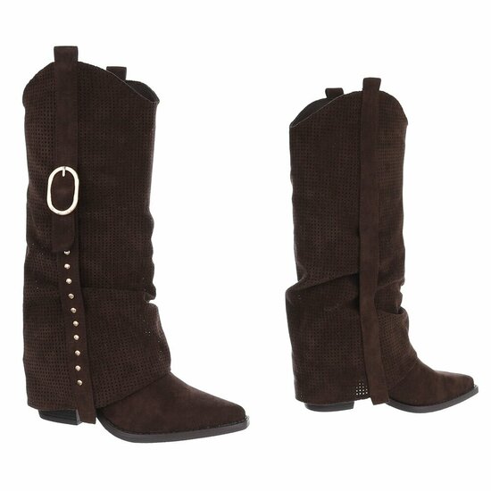Hoge donker bruine suede western-biker laars Celina