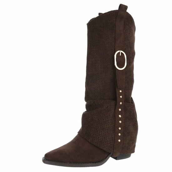 Hoge donker bruine suede western-biker laars Celina