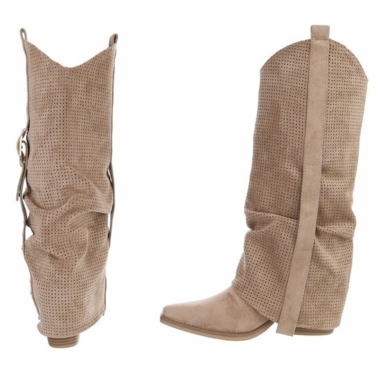 Hoge kaki bruine suede western-biker laars Celina