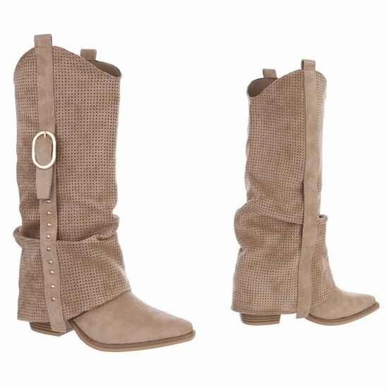 Hoge kaki bruine suede western-biker laars Celina