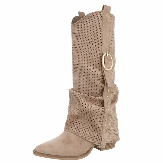 Hoge kaki bruine suede western-biker laars Celina
