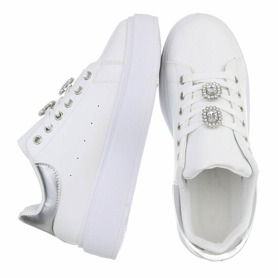 Witte lage sneaker Davina met zilver accent