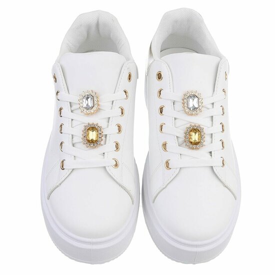 Witte lage sneaker Davina met gouden accent