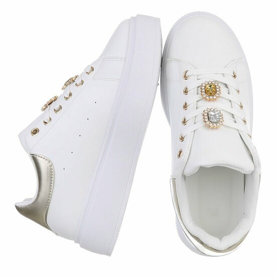 Witte lage sneaker Davina met gouden accent