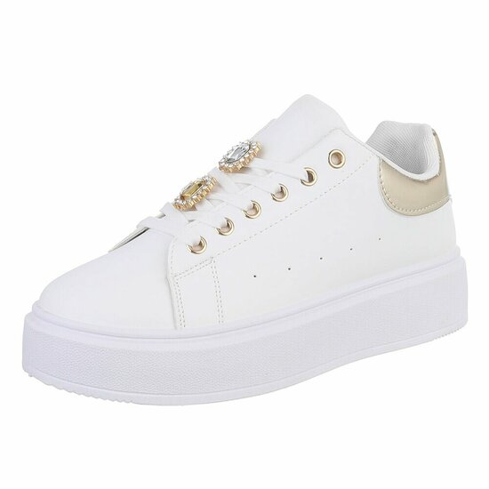 Witte lage sneaker Davina met gouden accent