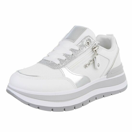 Witte lage sneaker Alegra met zilveren accenten