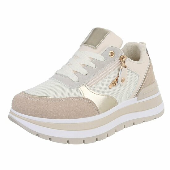 Beige lage sneaker Alegra met gouden accenten