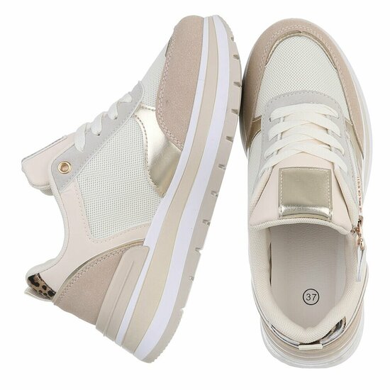 Beige lage sneaker Alegra met gouden accenten