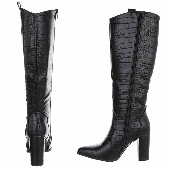 Hoge zwarte laars Dilara met croco print