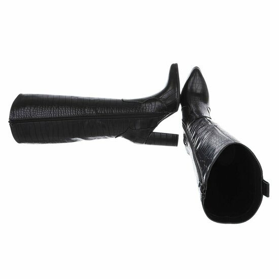 Hoge zwarte laars Dilara met croco print