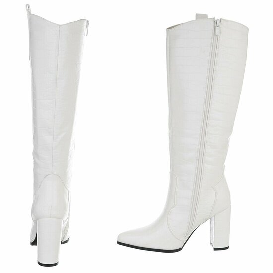 Hoge witte laars Dilara met croco print